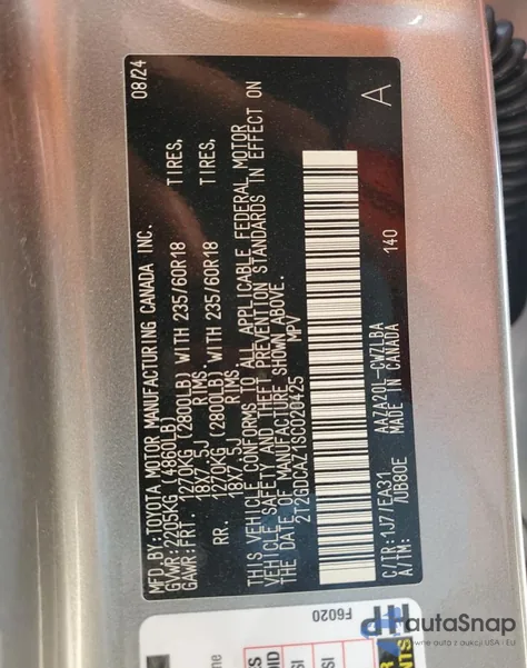 2025 Lexus Nx from USA, damaged, VIN 2T2GDCAZ1SC020425